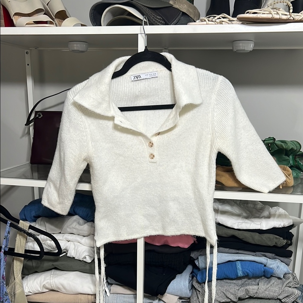 Zara Cream Knit Sweater with Collar